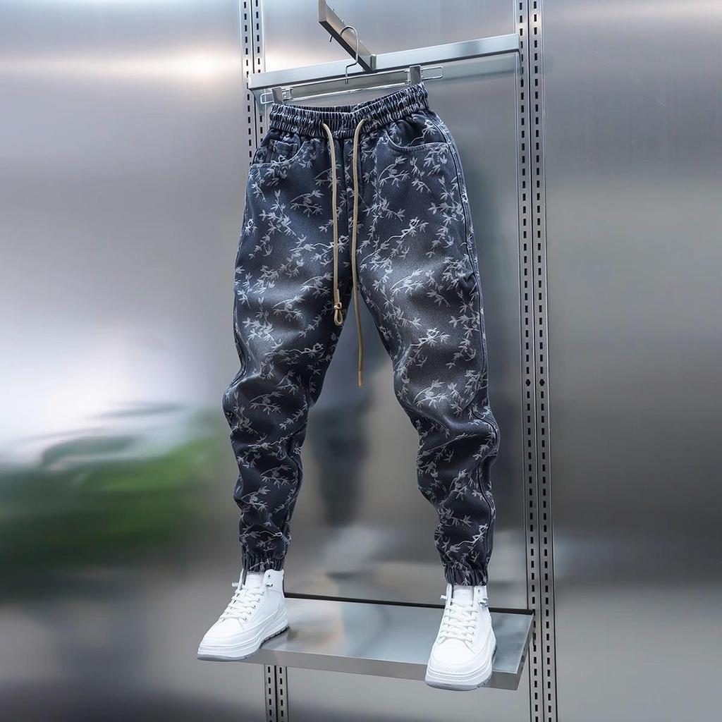 Spring and Autumn Men's Jeans Harem Pants Loose Harajuku Straight-Leg Trousers Men Clothing Elastic Waist Small Leg Pants