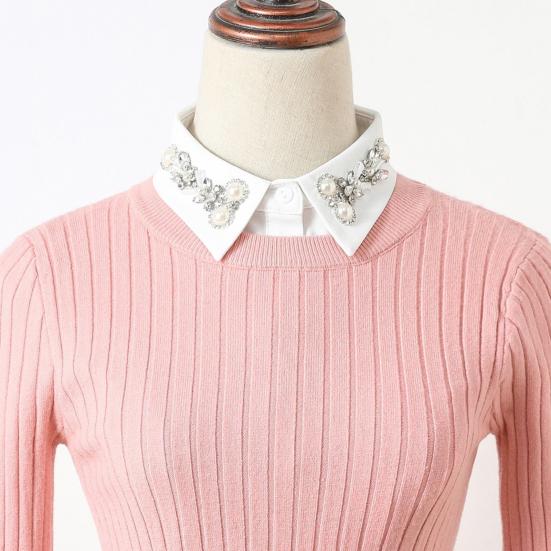 Fake Collar Shirt Rhinestones Faux Pearl Detachable Adjustable Embellished Tops Half Shirt Collar Formal Event Collar