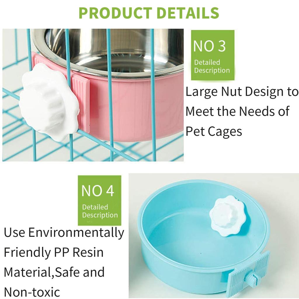 Dog Bowl, Removable Stainless Steel Hanging Pet Kennel Cage Bowl Food & Water Feeder Coop Cup for Puppy, Cat, Rabbit