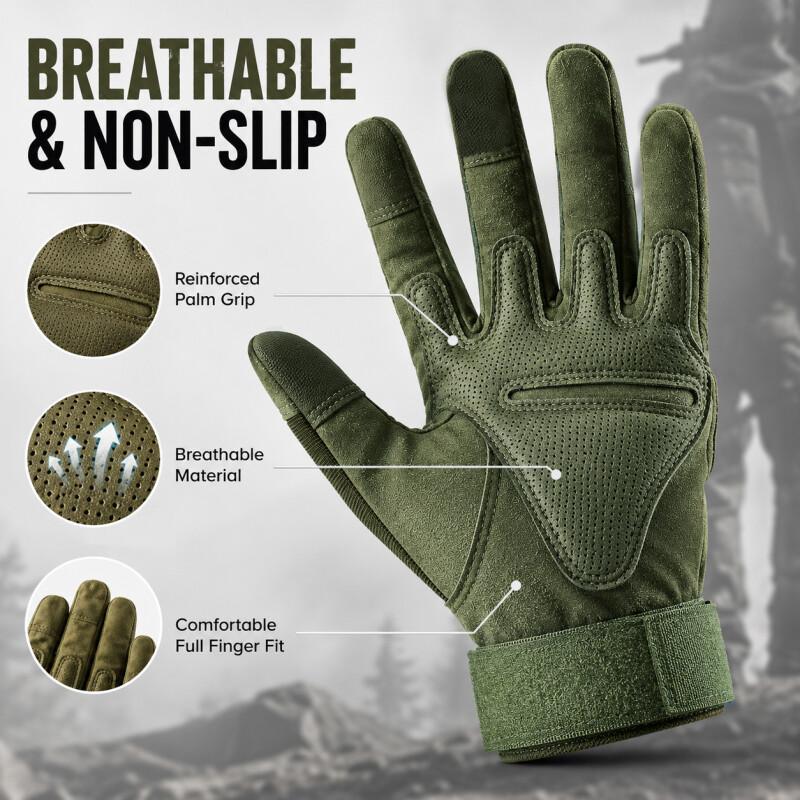 Tactical Motorcycle Gloves Finger Touchscreen Design Army Green Breathable Grip Outdoor Riding Sports 6
