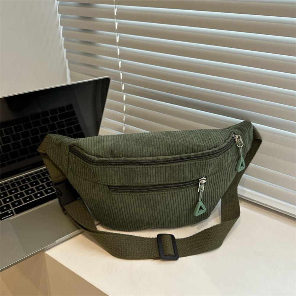 Modische Große Kapazität Hüfttasche Braun Cord Anti-Diebstahl Brusttasche Umhängetasche Damen