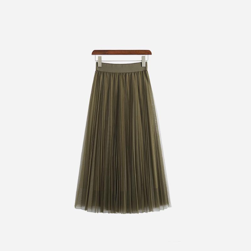Round Versatile Three-Layer Mesh Pleated Long Skirt for Women - 6-Meter Wide Hem, 2026 Spring/Summer Collection