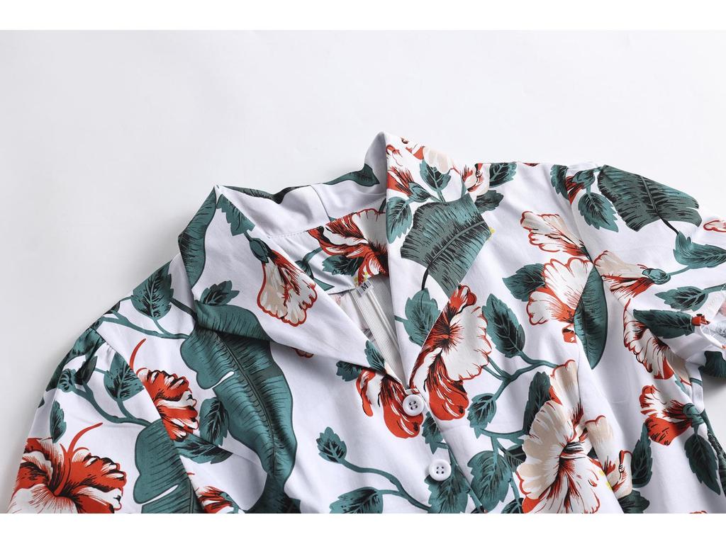 Hepburn-Inspired Floral Tie-Waist Dress with Lapel and Belt
