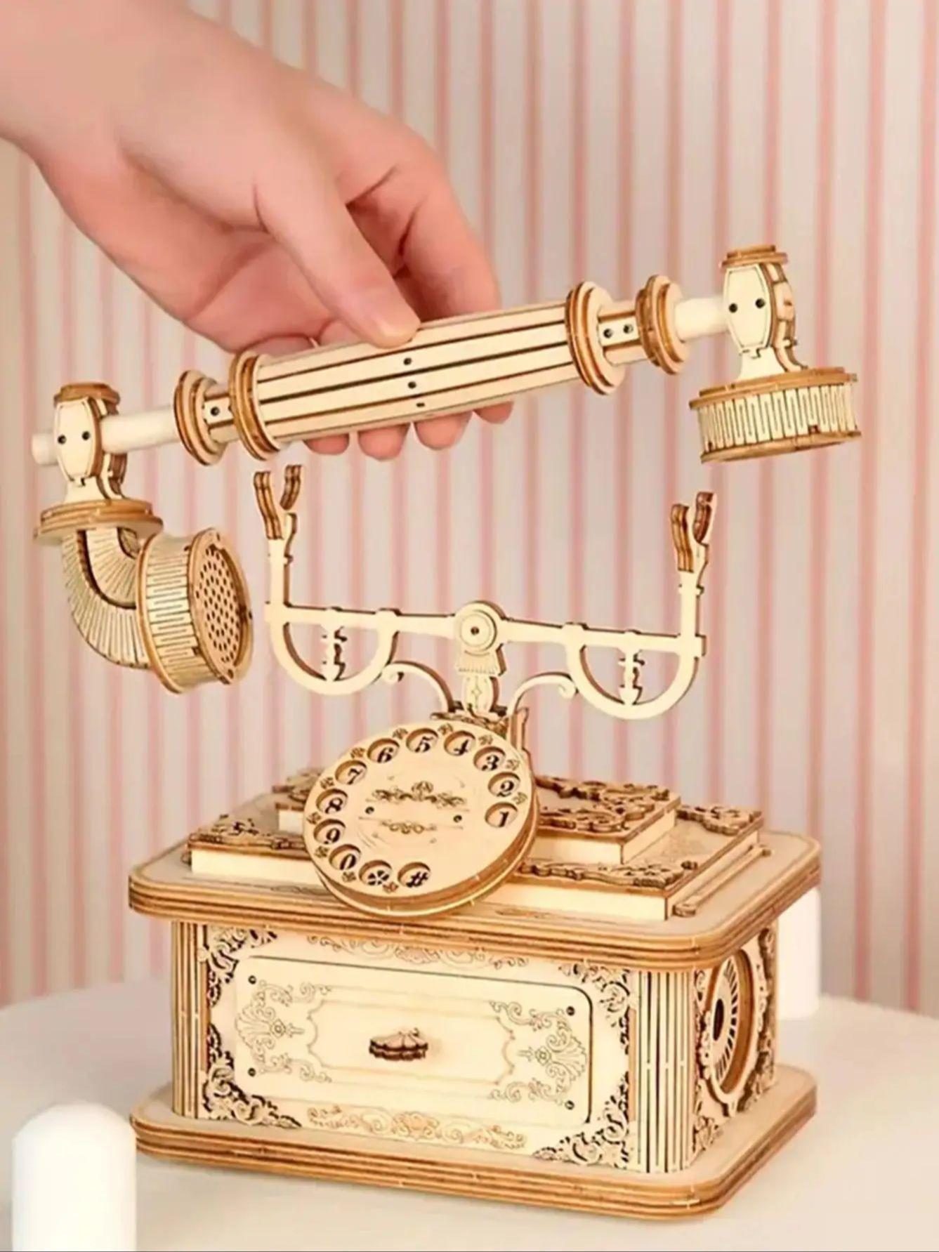 

Creative Retro Telephone 3D Wooden Puzzle for Adults Tabletop Model Kits Decoration and Gift for Christmas Birthday