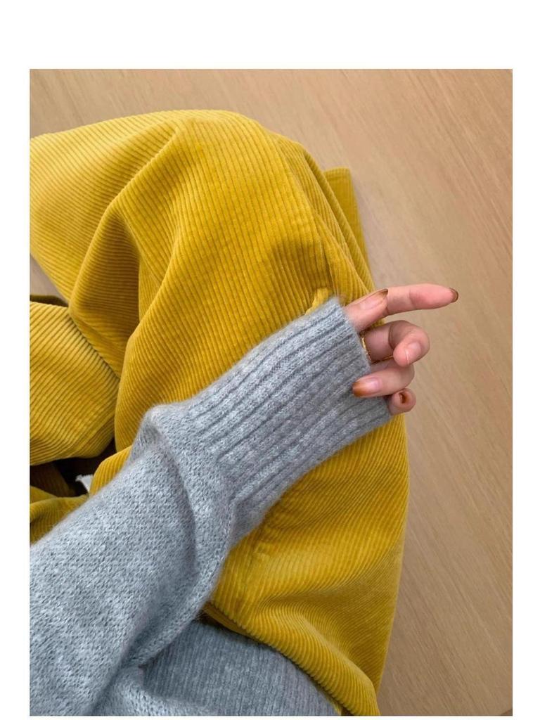 Korean Style Slimming Wide-Leg Corduroy Wool Pants for Women