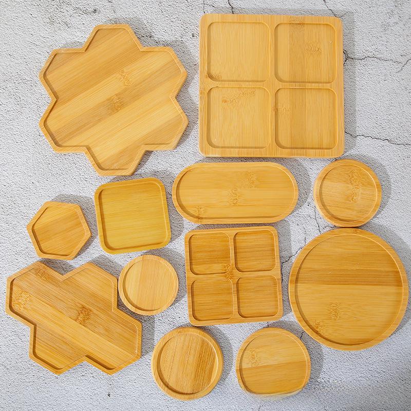 Wooden Four-Legged Floor-Standing Flower and Succulent Pot Stand with Bamboo Tray