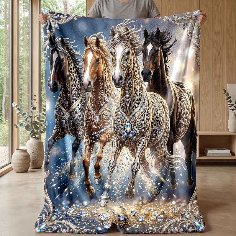 Galloping Horses in Cosmic Storm Theme blanket Lightweight Warm Flannel Blanket Decorative Throw Blanket for Home Decoration