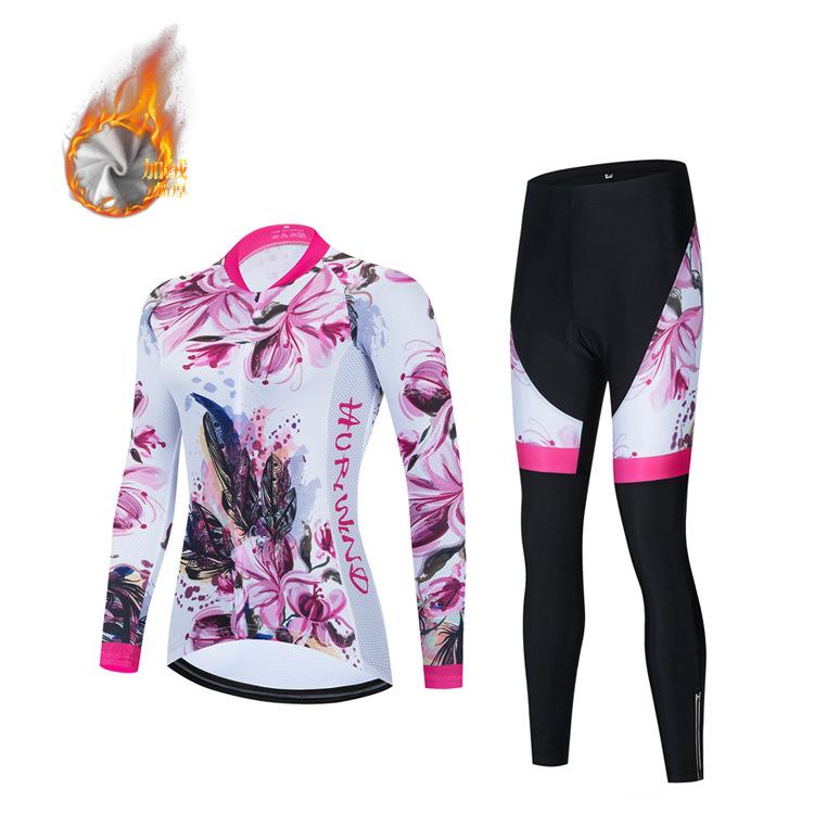 2026 Женский флисовый велосипедный костюм с длинным рукавом, Осенний и зимний теплый, Велосипедный костюм с длинным рукавом S