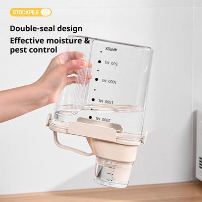 Rice Storage Container Airtight Cereal Dispenser with Pourable Spout And Measuring Cup Lid Plastic Pantry Kitchen Organization Bin for Dry Food Flour