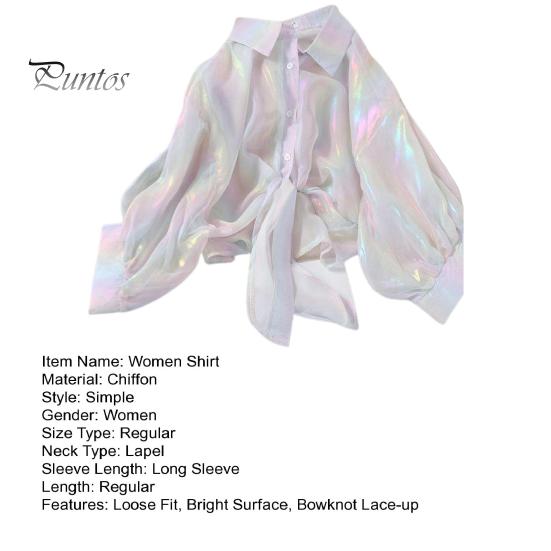 Women Sun Protection Shirt Lapel 3/4 Sleeve Rainbow Bright Color Shirt Single Breasted Bow Tie Style Top Thin Chiffon Shirt