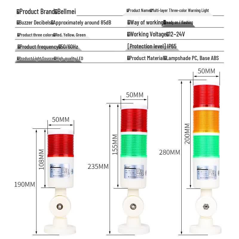 BERM 3-Color LED Industrial Warning Light
