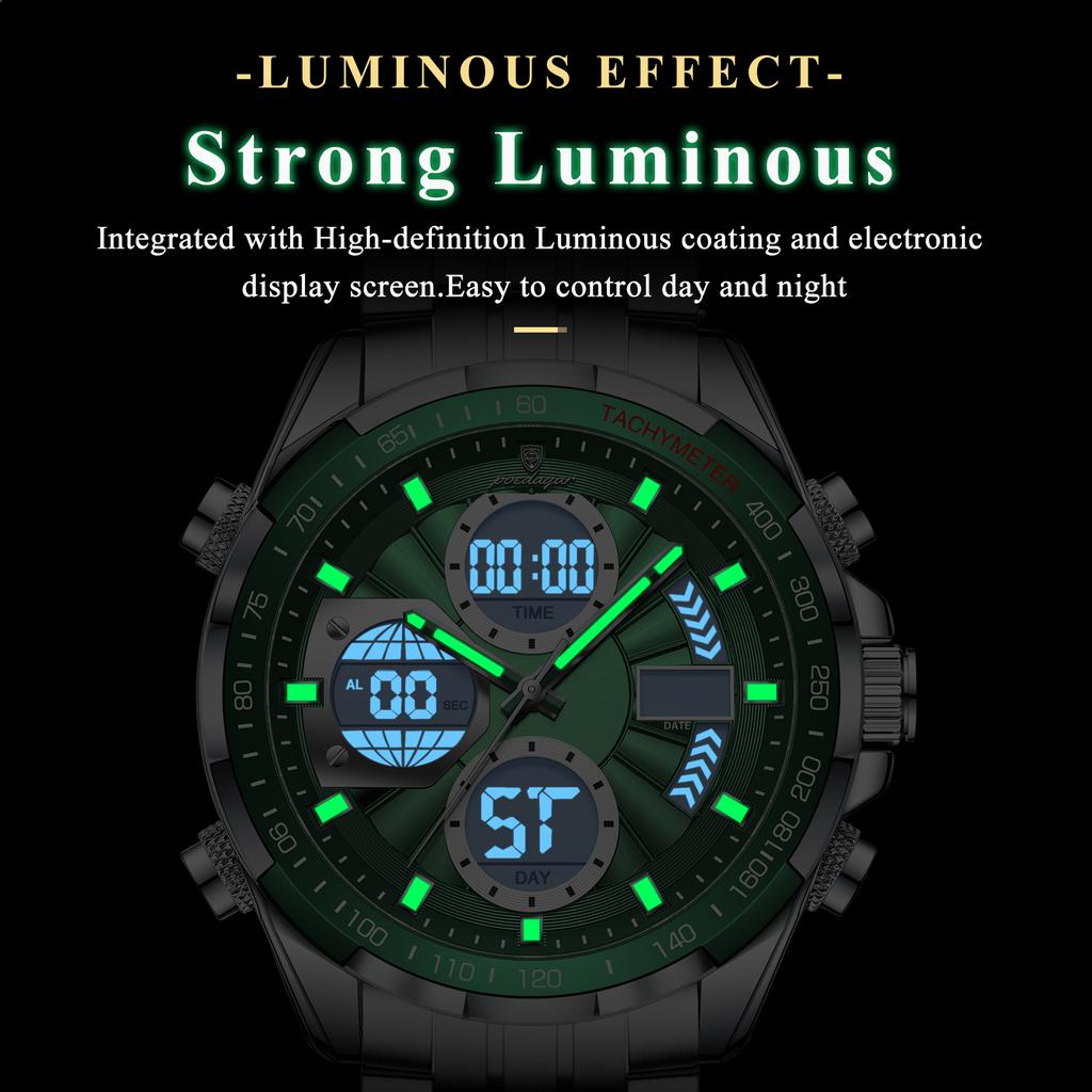 E108 Luxury Stainless Steel Multifunction Men Quartz Watch Alarm Calendar 30M Waterproof Luminous Watch for Men