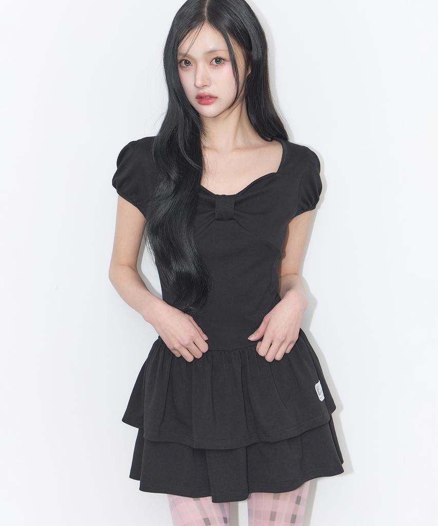 Iligo Bow Flare Mini Dress Black