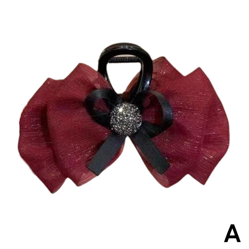 

Korean Ribbon Feather Bow Hair Claws For Women Girls Clip Clip Elegant Barrette Black Grab Fash T6X2 Red-1pcs