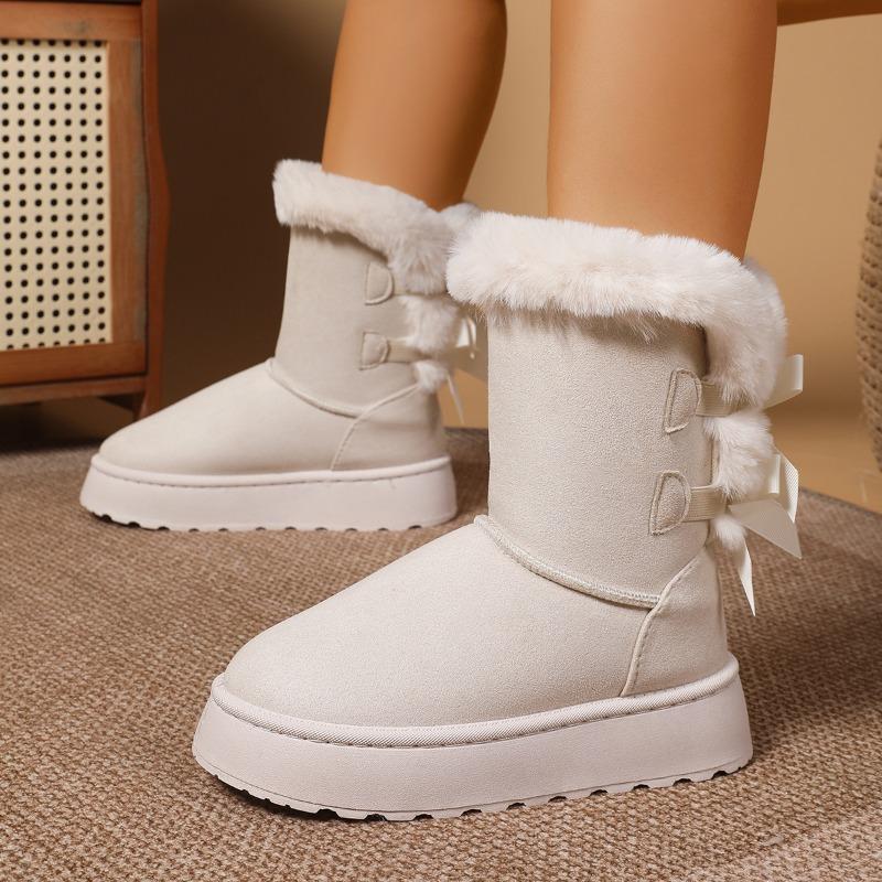 thick-soled warm snow boots for women, winter new large-size muffin, piled and thickened fluffy mouth, medium tube cotton shoes