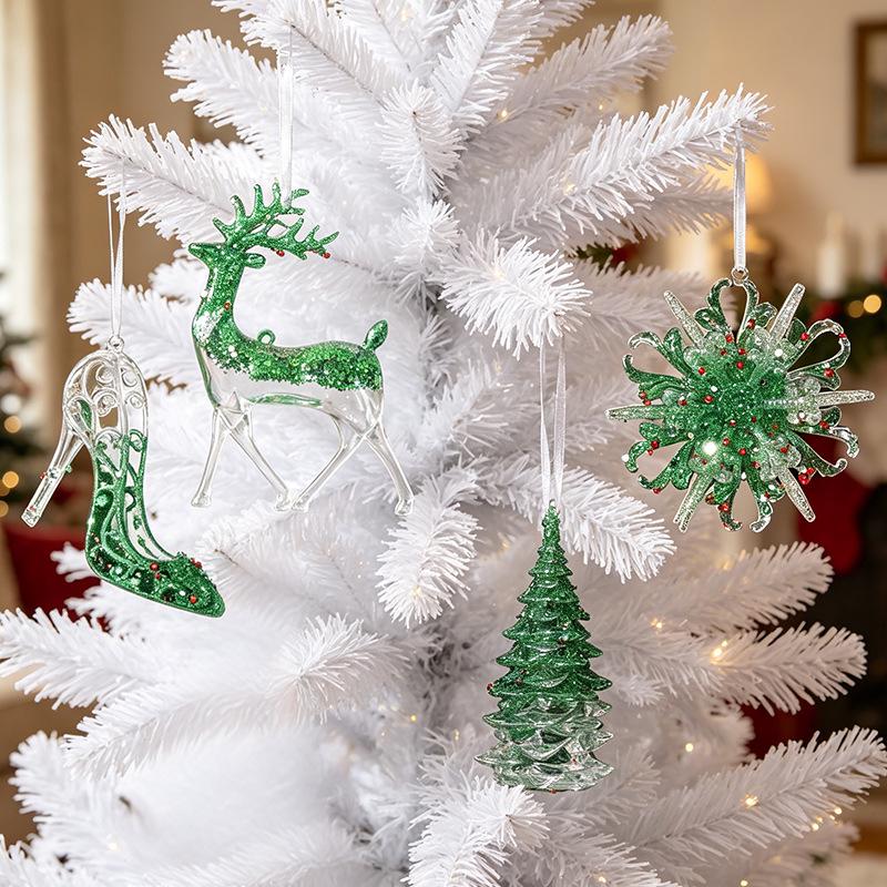 Green Elk & Snowflake Christmas Tree Decorations - Ornaments for a Festive Atmosphere