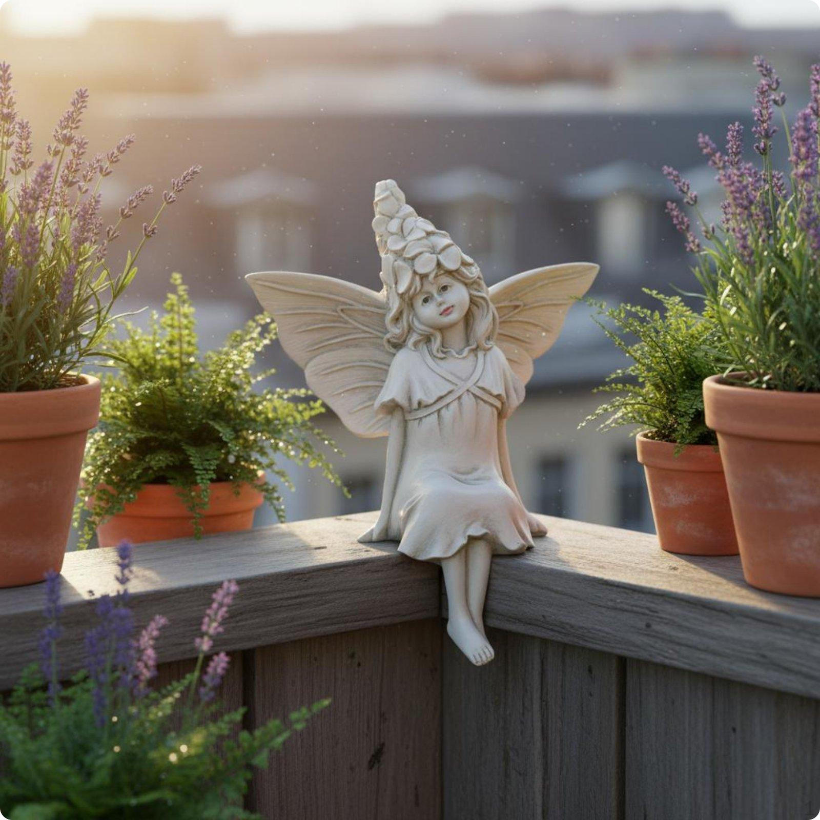 Resin Fairy Figurine Gift Idea Adorable Cherub Ornament Handcrafted Look Outdoor Angel Statue for