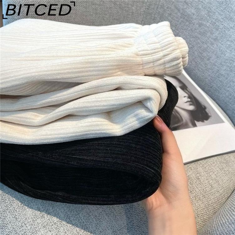 BITCED Women's Cream Beige Chenille Wide-Leg Trousers Women's Autumn/Winter Fleece-Lined Corduroy Trousers Straight-Leg Casual Trousers