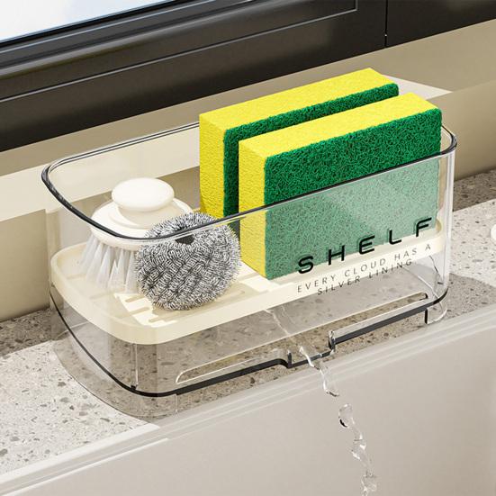 Sink Caddy with Auto Drain Tray Kitchen Sink Sponge Holder Detachable Sink Organizer for Countertop Storage Sponges Soap Cleaning Supplies