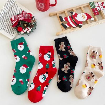 Christmas Socks Unisex Mid-calf Socks Cute Cartoon Long Socks Autumn and Winter Cotton Trendy Brand Streetwear Red KTY