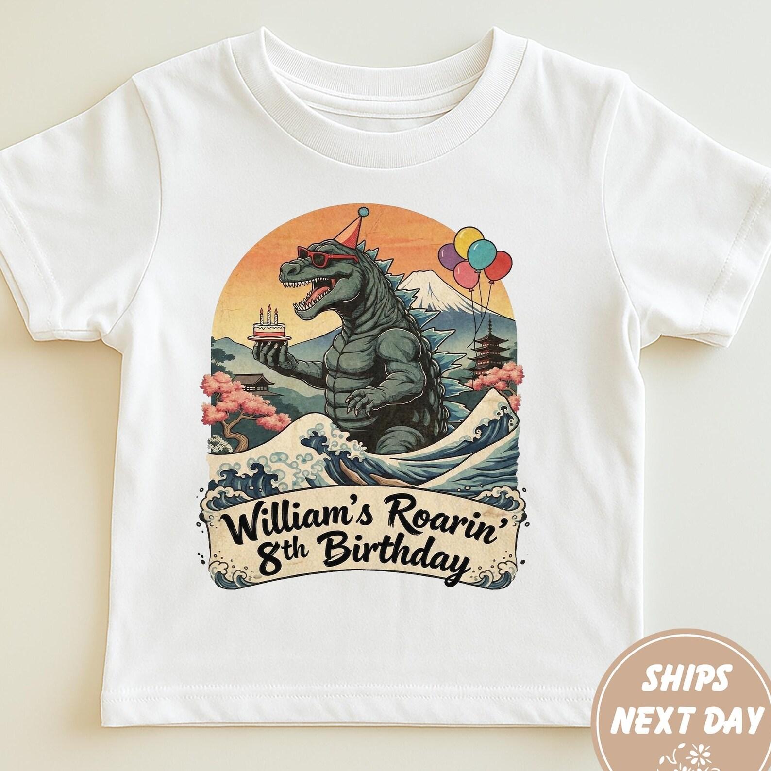 Personazlied Kids Godzilla Roaring 8th Birthday T-Shirt – Party Godzilla Birthday T-Shirt, Kaiju Monster Tee, Japanese Art Graphic Shirt 130