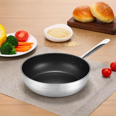 Non-Stick Stainless Steel Frying Pan with Composite Bottom for Eggs, Pancakes, and Steak - Single Handle, Induction Compatible.