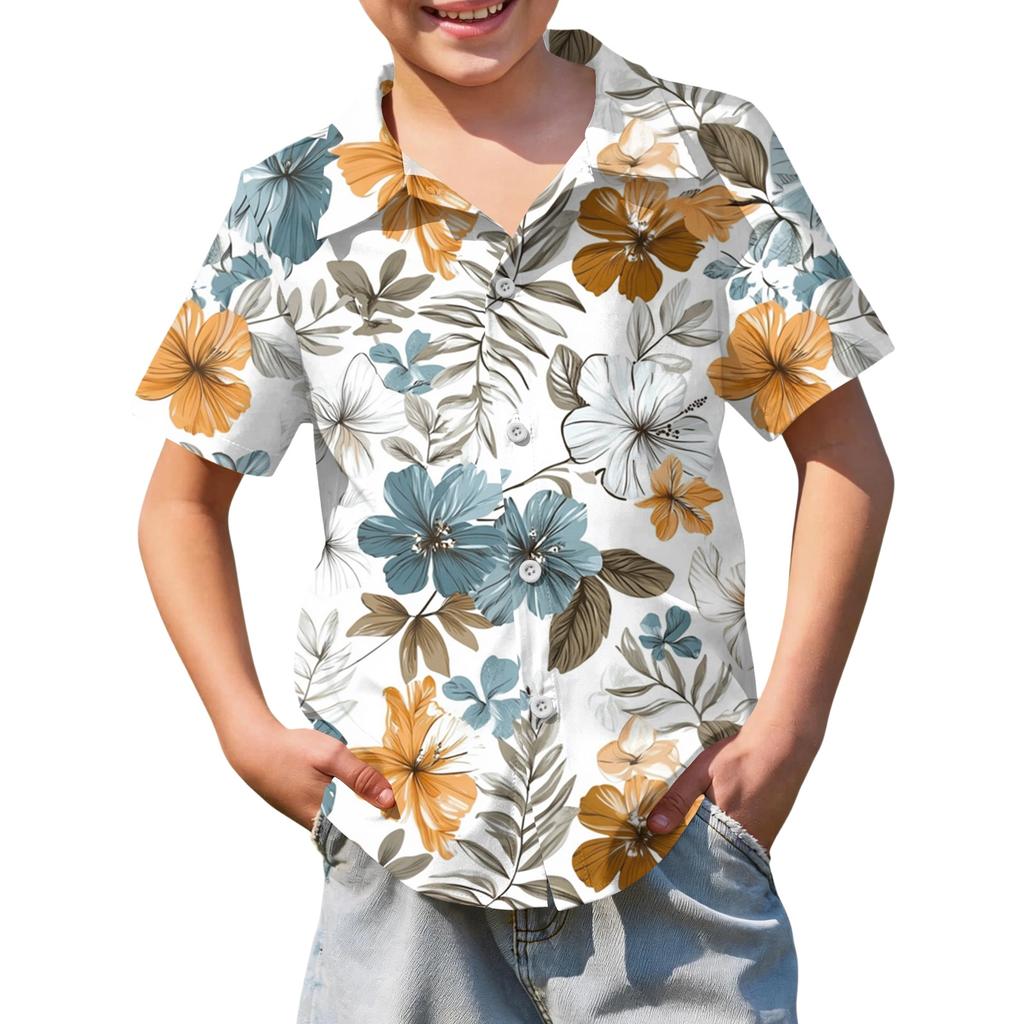 Jungen kurzärmeliges Hawaiihemd, Kinder Sommer Hemd mit Knöpfen