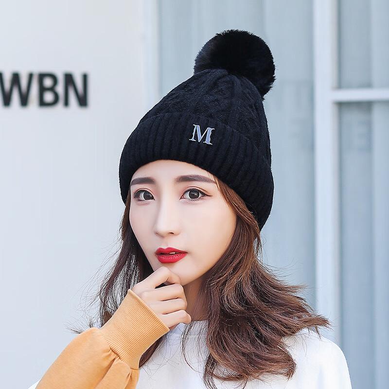 ZHENYUEQI Winter Cashmere Knit Hat with Pom-pom One Size