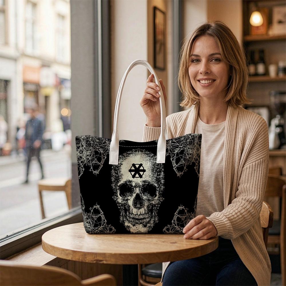 Gothic Skull Print Tote Bag Large Capacity Daily Shoulder Handbag for Casual Use