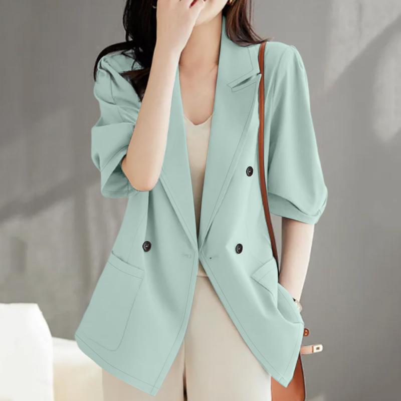 ZANZEA Women Casual Turn Down Collar Loose 3/4 Sleeve Thin Cardigan Blazer