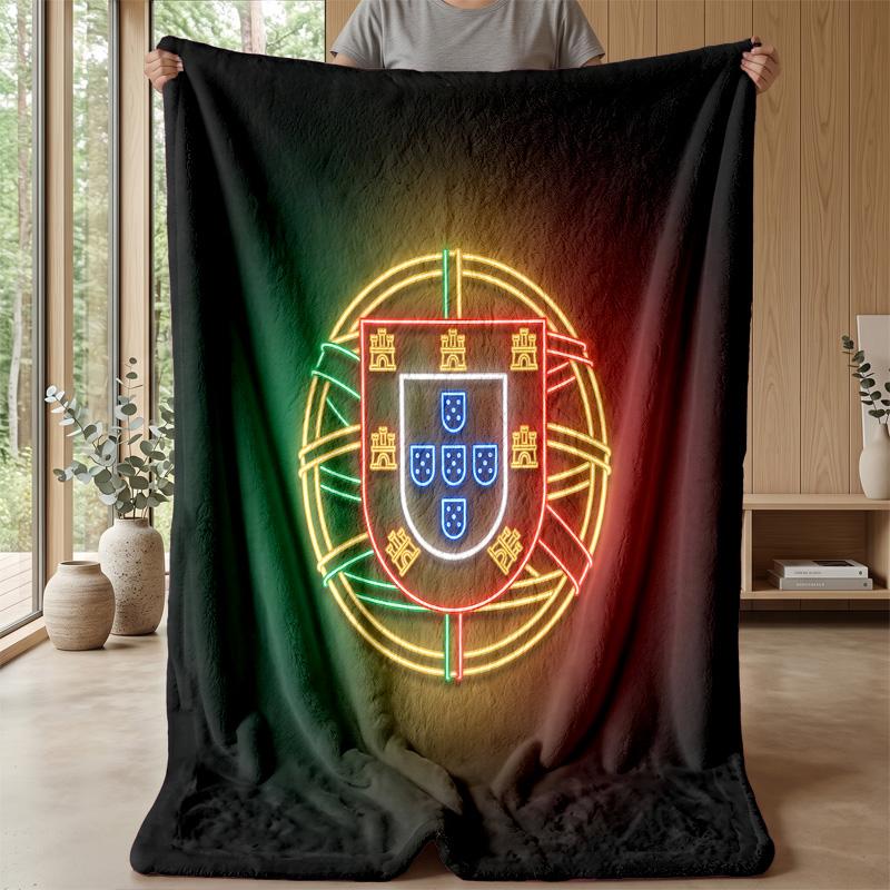 Portugal Football Printed Flannel Blanket Skin Friendly Warm Decorative Throw for Indoor Couch Bed Daily Use