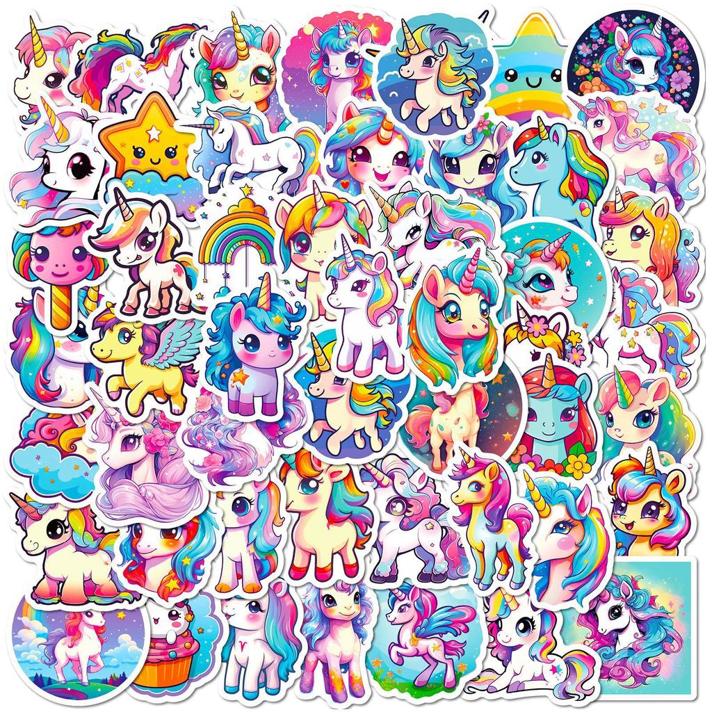50pcs Cartoon Cute Rainbow Unicorn Stickers Pack for Scrapbooking Laptop Travel Luggage Laptop Wall Car Decoration Decal