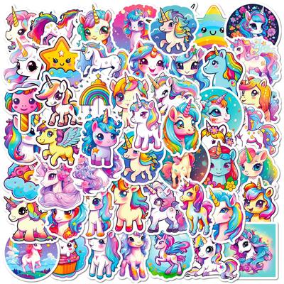 Non-Toxic 50Pcs Cartoon Cute Rainbow Unicorn Stickers Pack For Scrapbooking Laptop Travel Luggage Laptop Wall Car Decoration Decal