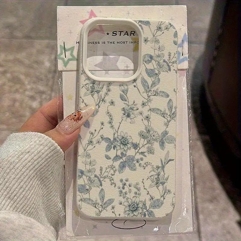 

Синий Элегантный Чехол Для Телефона С Цветочным Узором Для iPhone 17 Pro Max 16 15 14 Plus 13 12 11 Pro Max 16E 17 Air X XR XS Мягкий Чехол iPhone XR