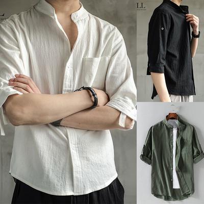 Men's Linen Shirt Summer Short Sleeve Loose-fit White Top  Breathe Cotton Linen Half Sleeve Beach Shirts