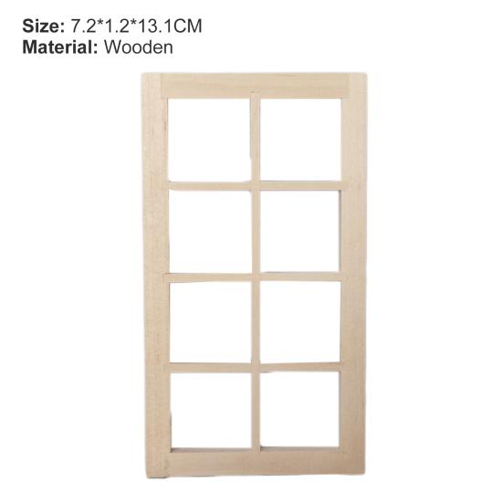 Wooden Traditional 1/12 Scale 8-Pane Door Dollhouse Window Frame Miniature Furniture for Kids