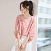 1116 Summer New Fashion Light and Cool Smudged Printed Chiffon T-shirt Women's Slim Shirt Lantern Sleeve Top