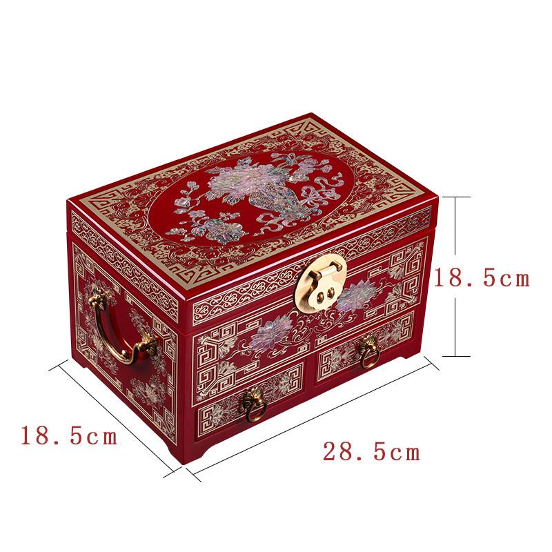 Vintage Wooden Jewelry Box with Copper Wire Inlay Mother of Pearl Handcrafted Pingyao Lacquerware