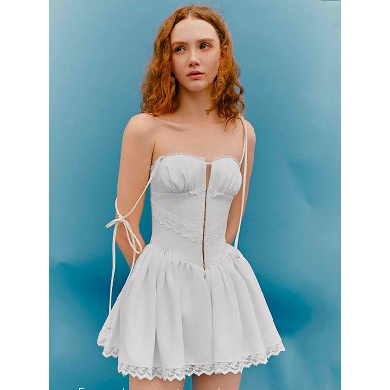 Spring Stamen Vietnam Niche French Style Pure Desire Style Exquisite Lace Edge Vacation Bustier Dress