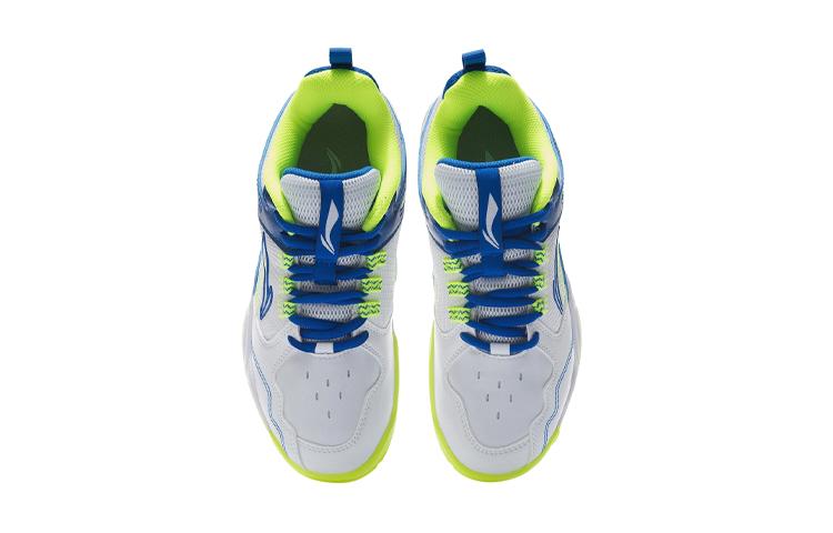 Li Ning Synthetic Leather Training Low top Badminton Shoes White Blue Teenagers AYTR032-1