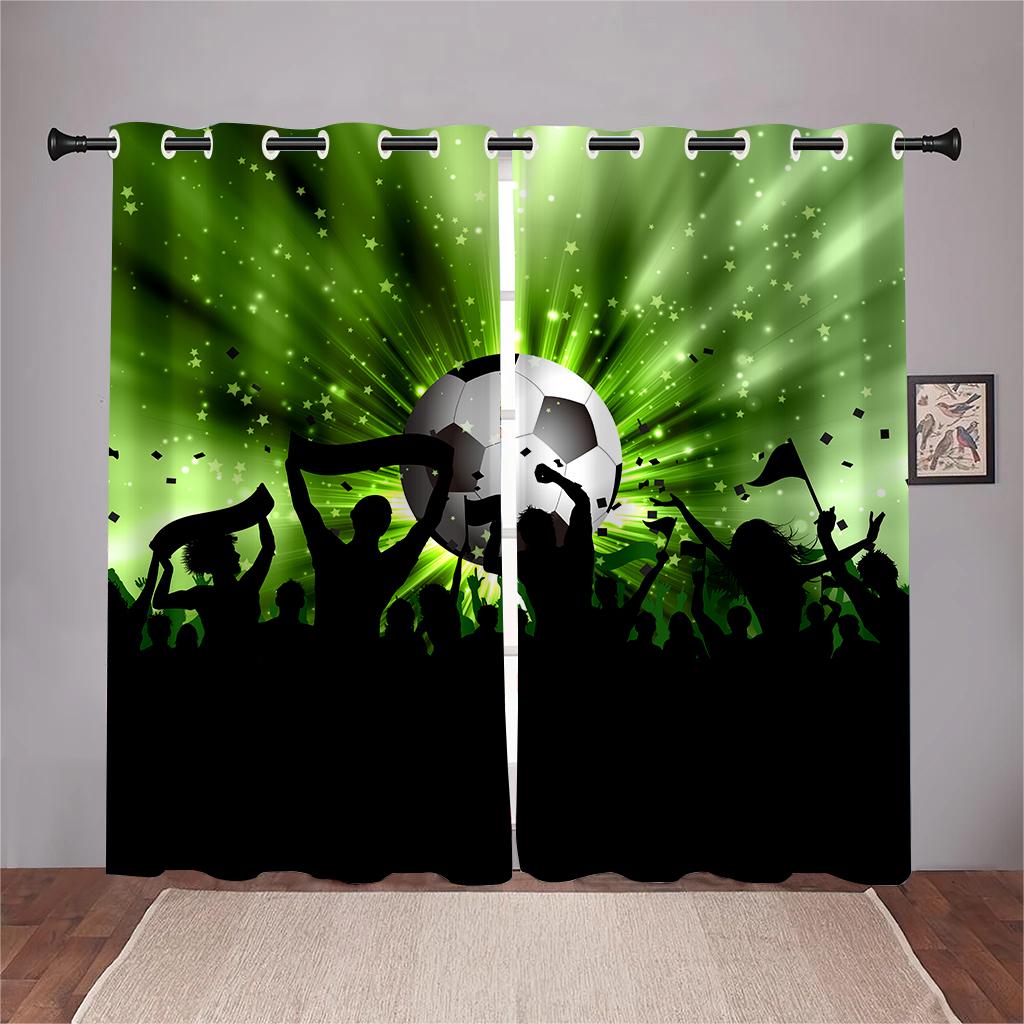 Football Field Green Grass Curtain Football Rhine Field Curtain 2 Panel Football Lovers Living Room Bedroom Den Kids Room Decor