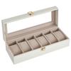 SONGMICS Watch PU Leather Watch Storage Box with Clear Stylish Watch Box for Watches and Day Gift for Men and Birthday White Case, 6-Piece Window,