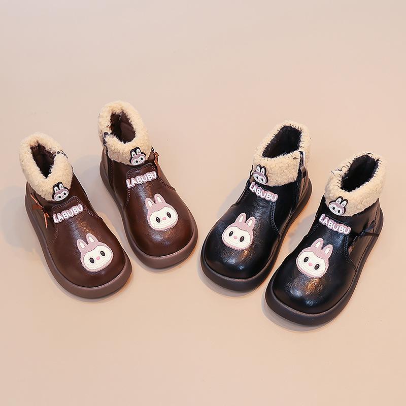 [Kids Cartoon Fleece Lined Ankle Boots Winter Warm Cotton Boots for Girls Toddler Martin Boots with Thick Sole]
