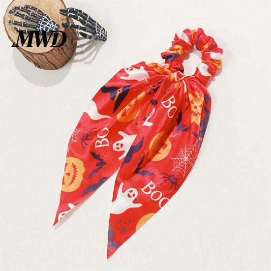 Large Intestine Ring Hair Tie Halloween Ties for Women Girls, Spooky Spider Web Skeleton Bat Skin-friendly Elastics Pumpkin Scrunchies, Pleated Ties,