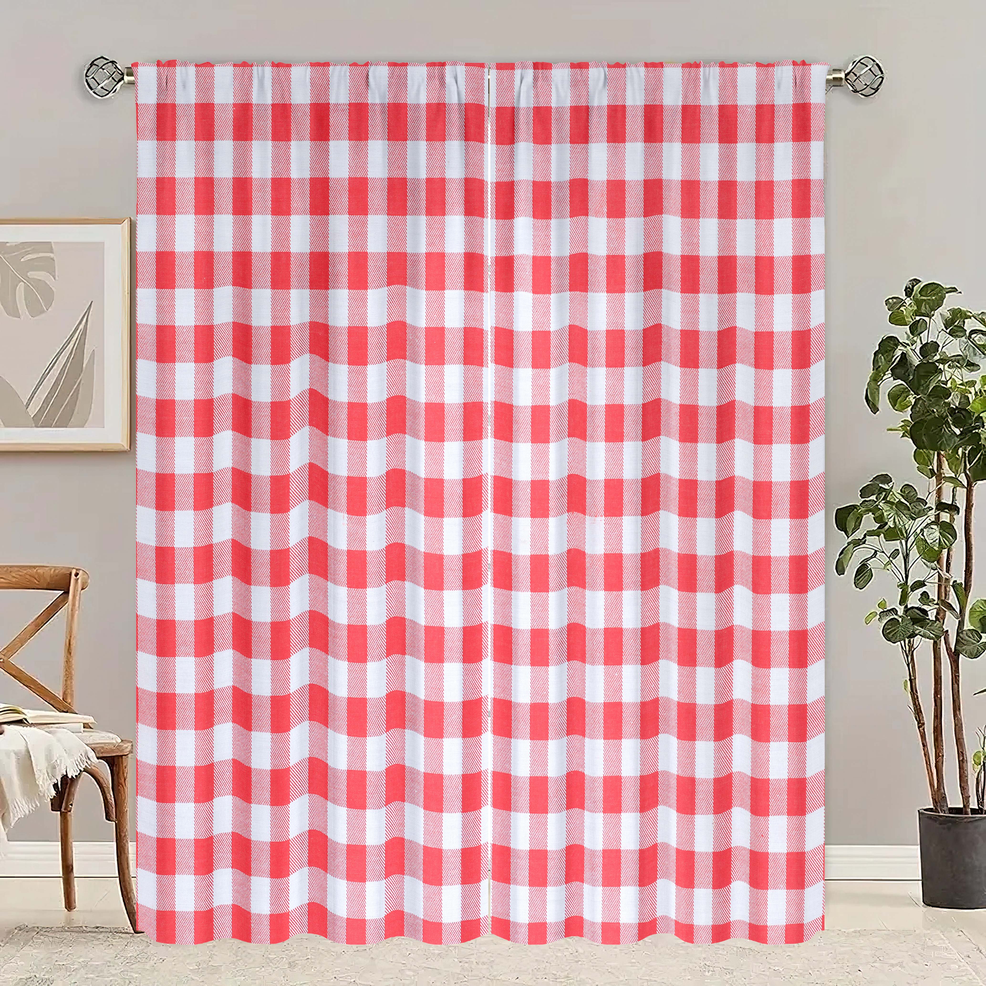 

2 шт. Шторы из пряжи с карманами и перемычками в клетку для кухни, спальни, кабинета, кафе, гостиной, домашнего декора 30inchx65inchx2Pcs