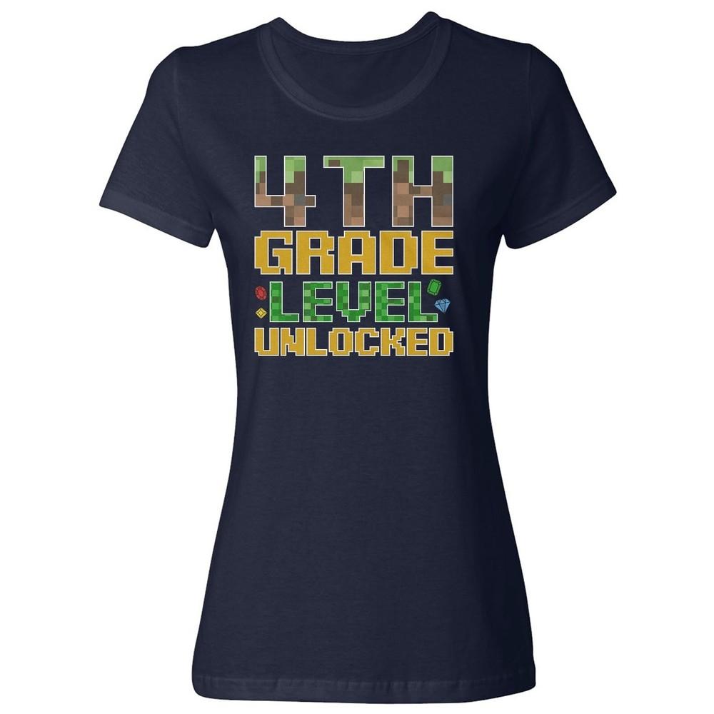 Pixel Game 4th Grade Level Unlocked - Back to School Ladies  Crewneck T-Shirt Unisex T-Shirt XXXL