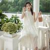 Design sense retro texture sense flower embroidery sleeveless neck temperament long dress vacation style dress