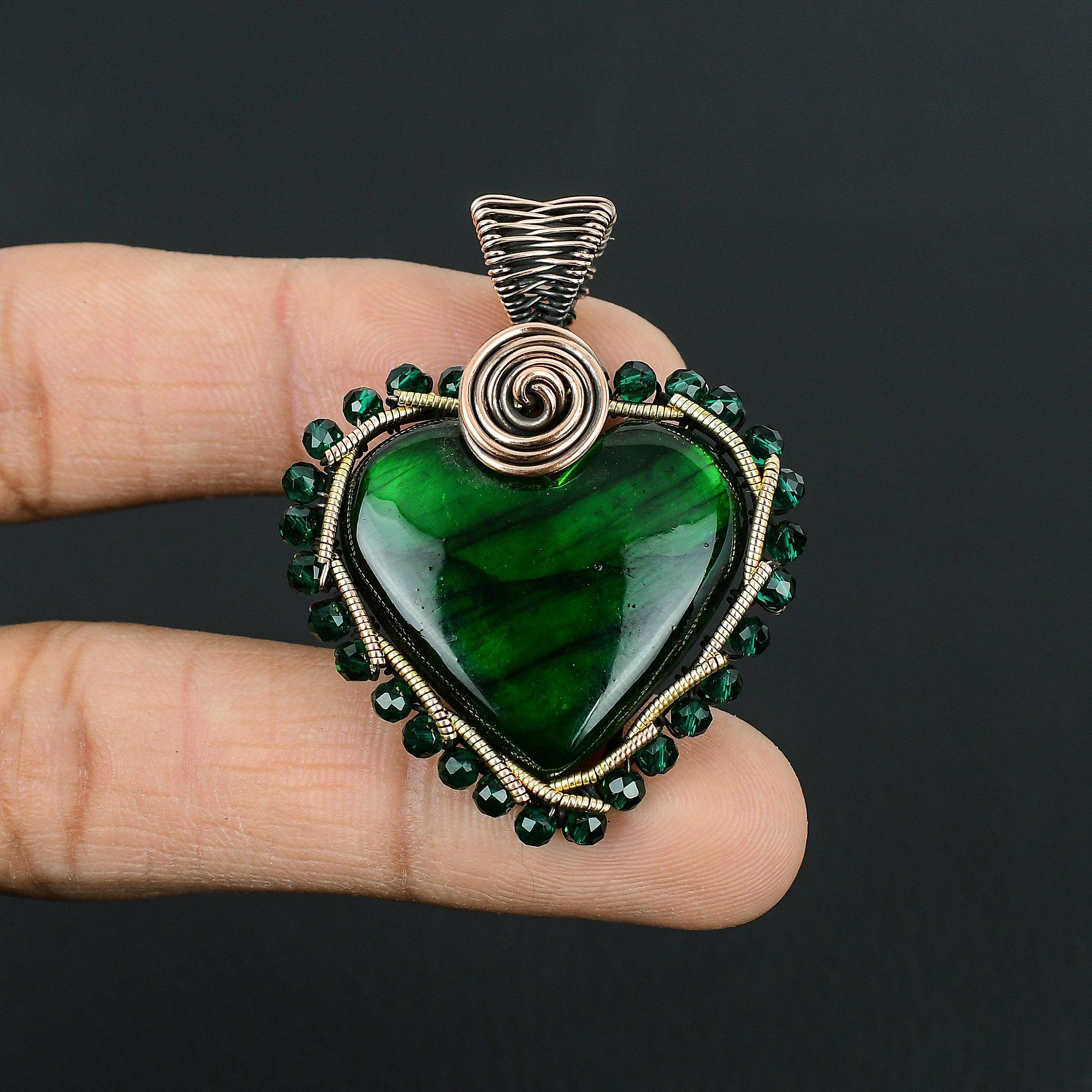 

Зеленый флэш-лабрадорит, драгоценный камень, ручная работа из чистой медной проволоки, ювелирный кулон для женщин 2.01 Inches зелёный