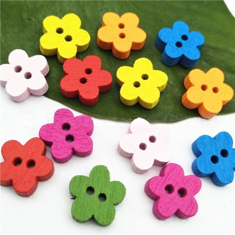 100PC Wood Sewing Buttons, Flower Buttons with 2 Holes Buttons for Sewing DIY Craft Decorative