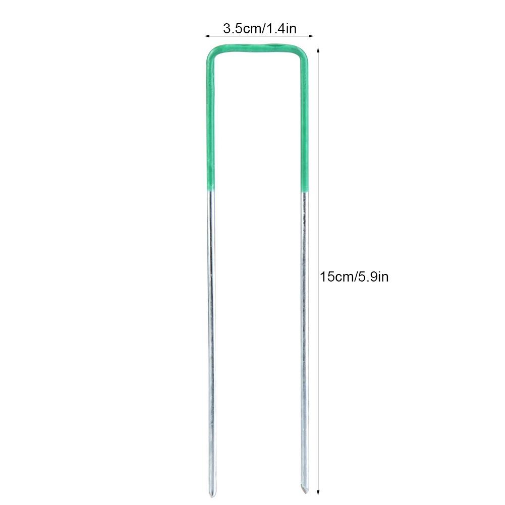 100pcs Half Green Artificial Grass Turf U Pins Metal Galvanised Pegs Staples Weed